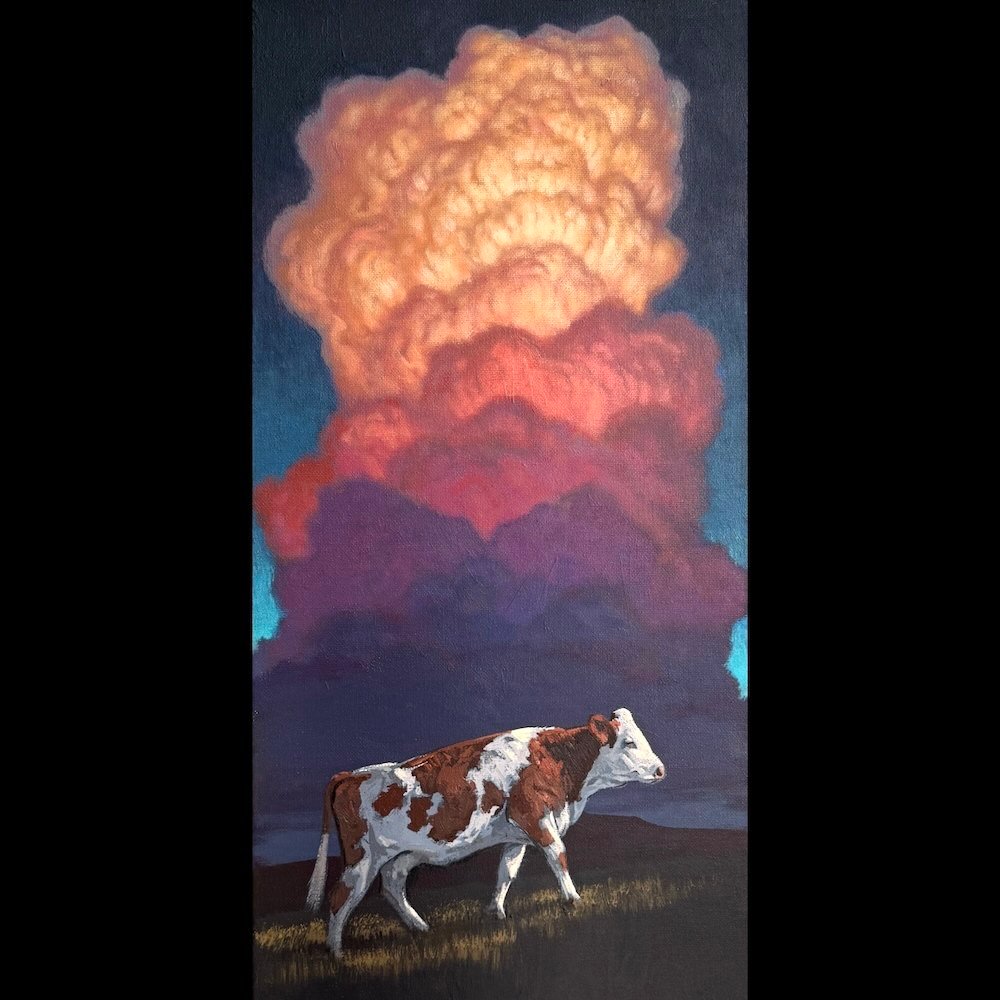 The Cow and The Colorful Clouds - acrylic painting lesson