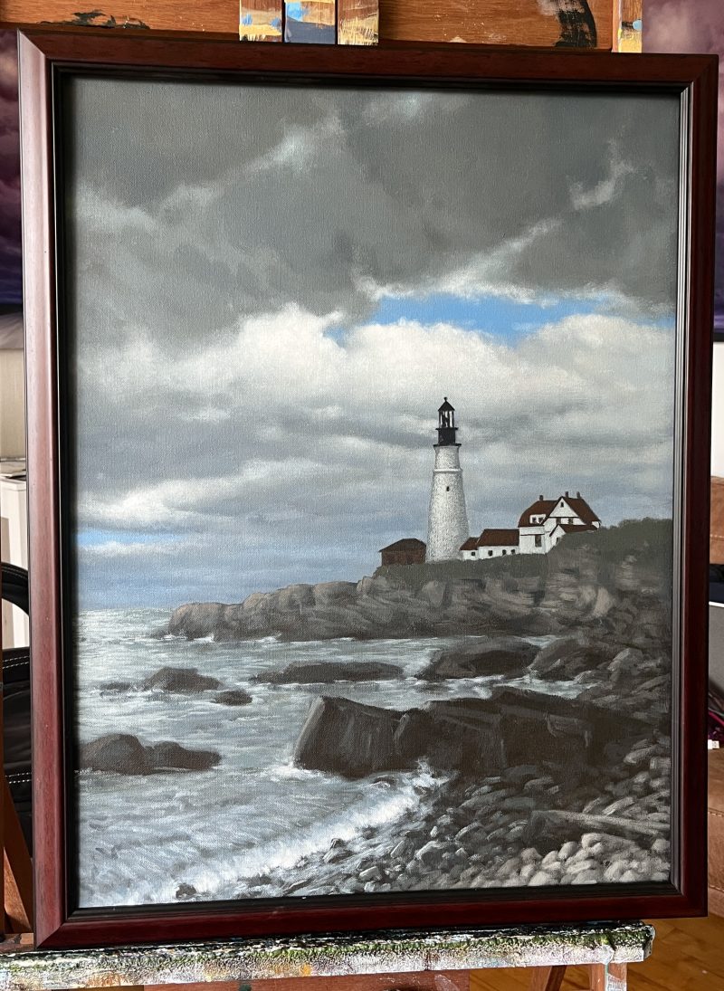 Clouds Over The Portland Lighthouse - an acrylic painting lesson