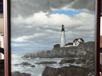 Clouds Over The Portland Lighthouse - an acrylic painting lesson