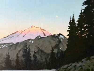 Warm Light on Snow Topped Mountain - original acrylic painting