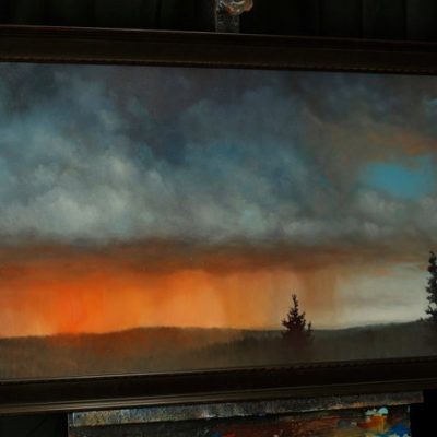 Blazing Downpour Original Painting with Frame
